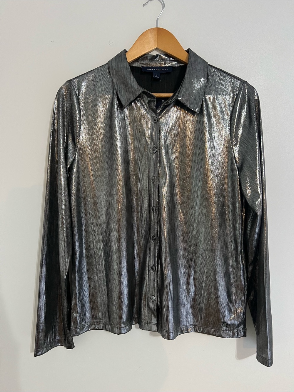 Tommy Hilfiger Metallic Silver Button-Up Shirt